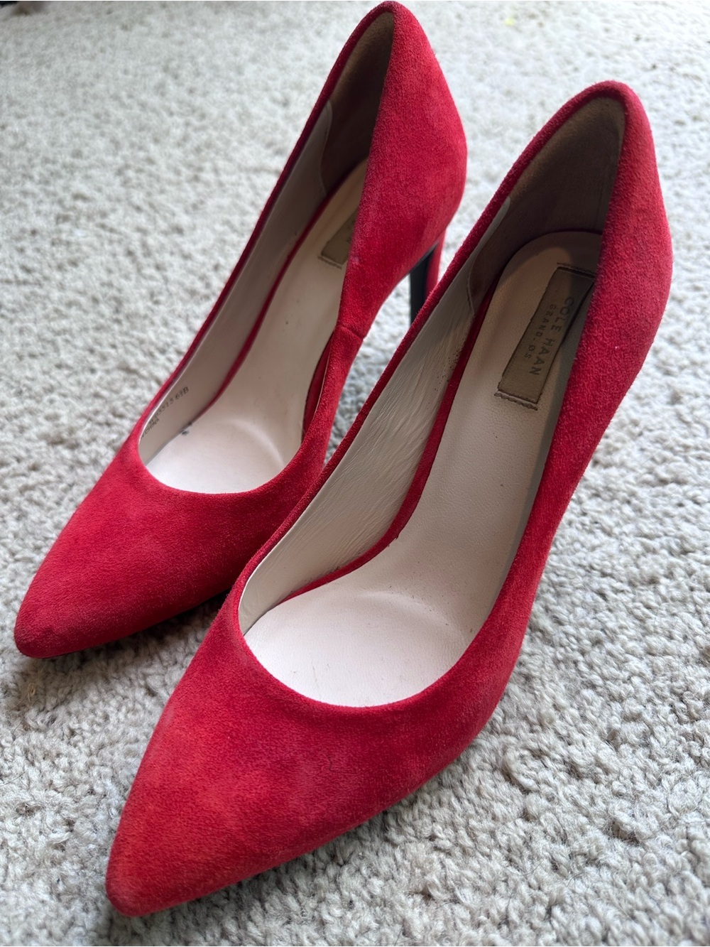 Cole Haan Red Suede Pointed-Toe Pumps - Picture 1 of 4